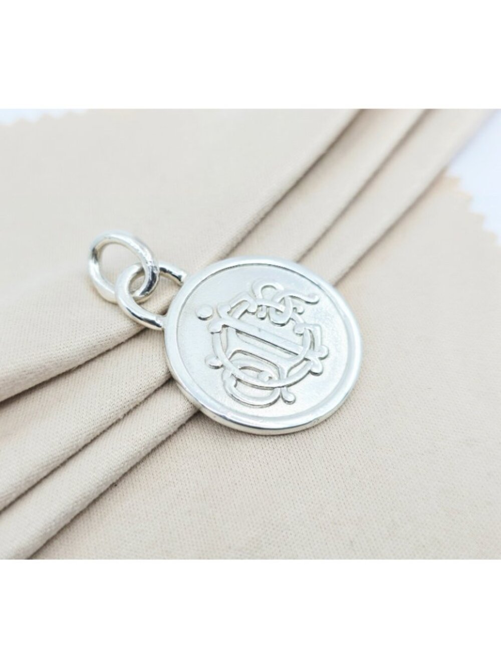 Vintage Solid 925 Sterling Silver Designer Christian Dior Round Charm Pendant - Picture 2 of 12